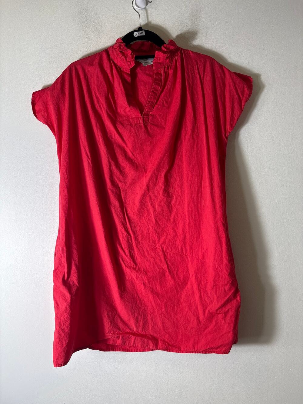 Never A Wallflower Red Ruffle Collar Cotton Shift Dress Sz S